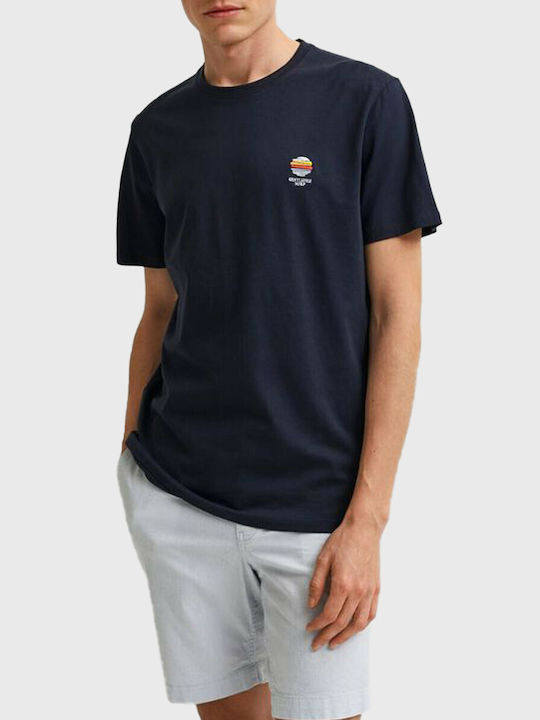 Selected Chest Embroidery Ανδρικό T-shirt Κοντομάνικο Navy Μπλε