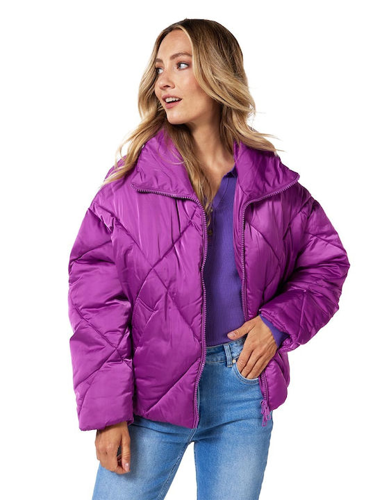 Esqualo Women's Short Puffer Jacket for Winter Violet.