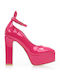 Pumps mit Riemchen & Chunky hoher Absatz Fuchsie