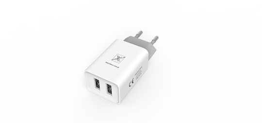 Maxximus Φορτιστής με 2 Θύρες USB-A και Καλώδιο Lightning Λευκός