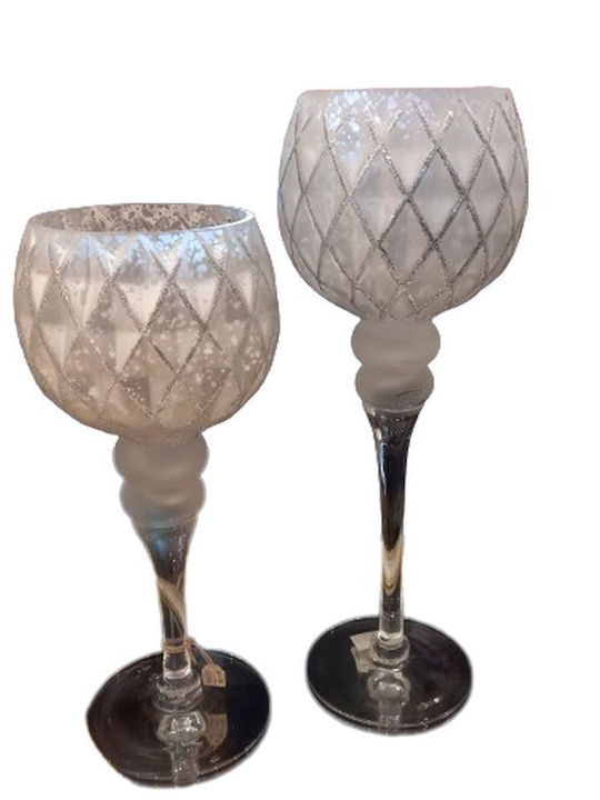 La Belle Maison Glass Candle Holder for Tealights in Silver Color 11x11x30cm D1178