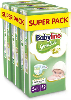 Babylino Scutece cu bandă adezivă Sensitive Cotton Soft Super Pack Sensitive Nr. 3 pentru 4-9 kgkg 168buc