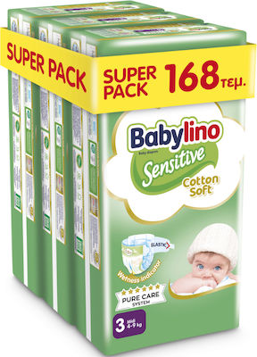 Babylino Scutece cu bandă adezivă Sensitive Cotton Soft Sensitive Nr. 3 pentru 4-9 kgkg 168buc