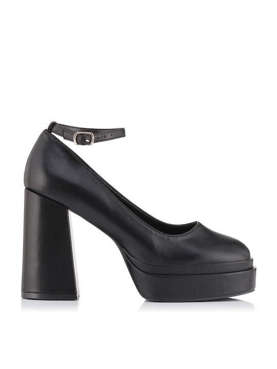 Malien Shoes Black Heels with Strap