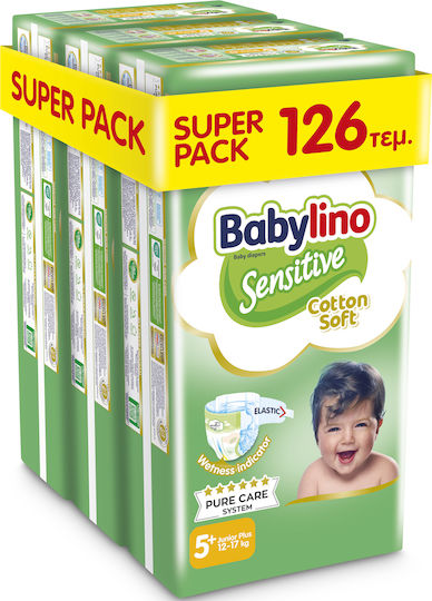 Babylino Scutece cu bandă adezivă Sensitive Cotton Soft Nr. 5+ pentru 12-17kg 126buc