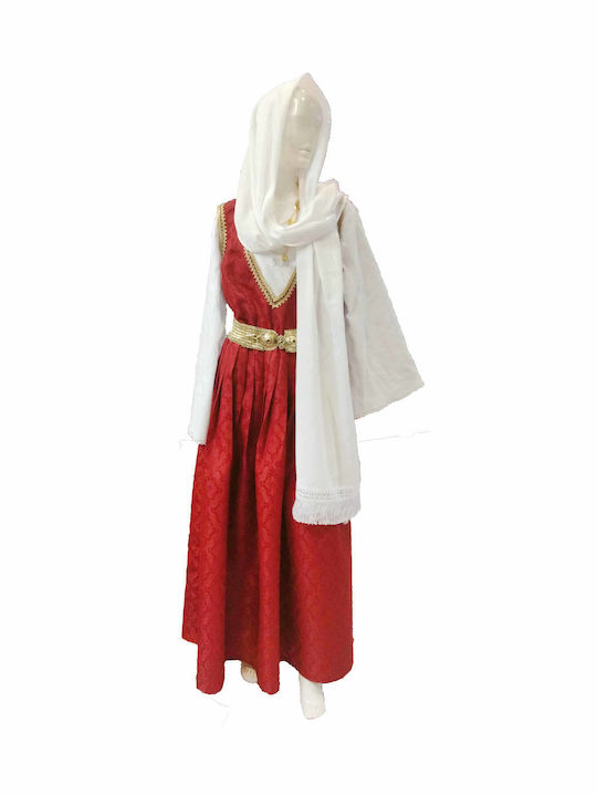 Samian Traditional Costume with Porphyra with 1 Row Necklace Red