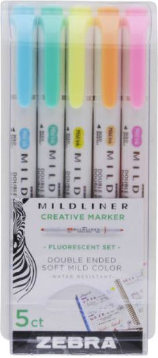 Zebra Μαρκαδόροι Σχεδίου Fluorescent Set Σετ 5 χρώματα
