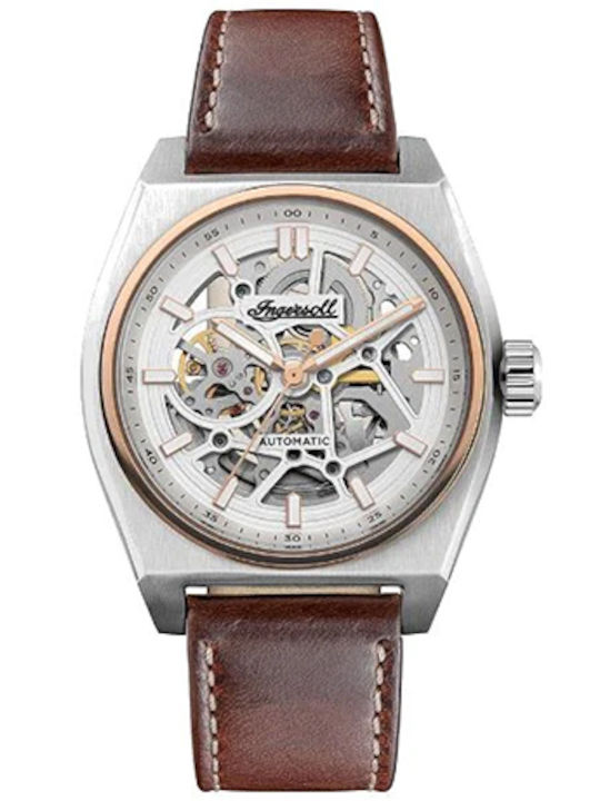 Ingersoll Ανδρικό Ρολόι 43mm Αυτόματο με Καφέ Δ...