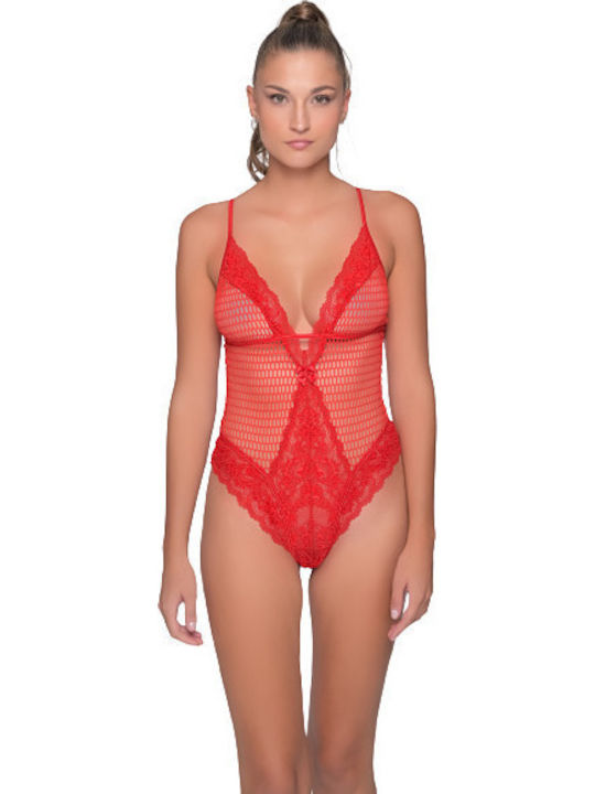 Milena by Paris Sexy Κορμάκι με Δαντέλα Κόκκινο