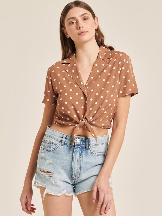 Alcott Damen Sommer Crop Top Kurzarm Braun