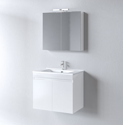 Martin Bench with Washbasin, Mirror & Column L72xW44xH60cm White GLOSS