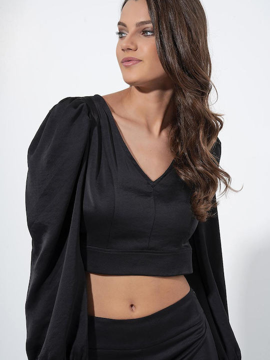 Maki Women's Crop Top Long Sleeve Black