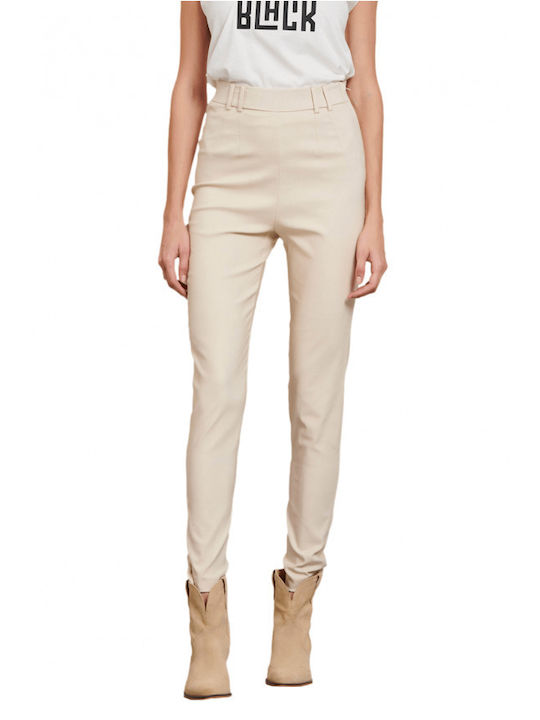 Matis Fashion Women's High-waisted Fabric Trousers in Regular Fit Beige