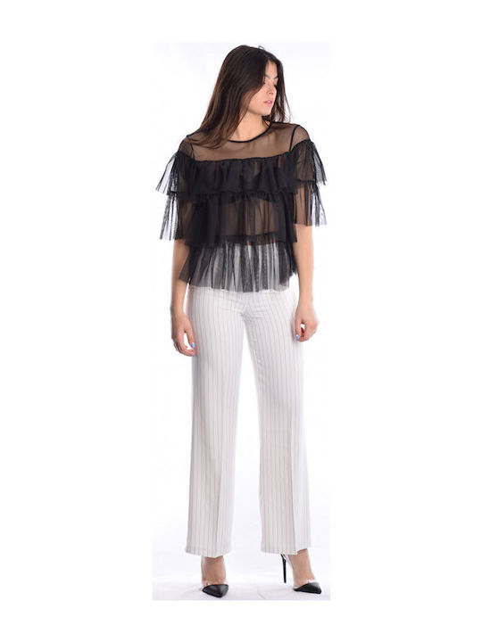 Ake' Women's Fabric Trousers Slim Fit Striped White