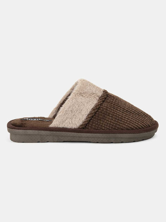 Bozikis Men's Slippers with Fur Brown