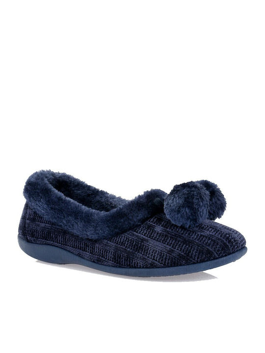 Sabino Closed Women's Slippers with Fur Blue G-...