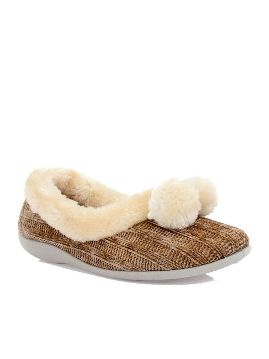 Sabino Closed Women's Slippers with Beige Fur G...