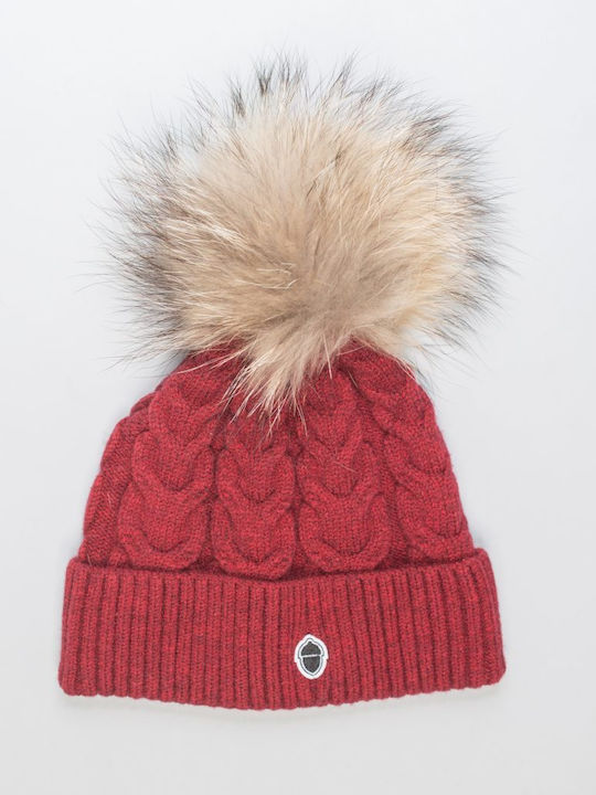 Haute Acorn Knitted Beanie Cap Burgundy