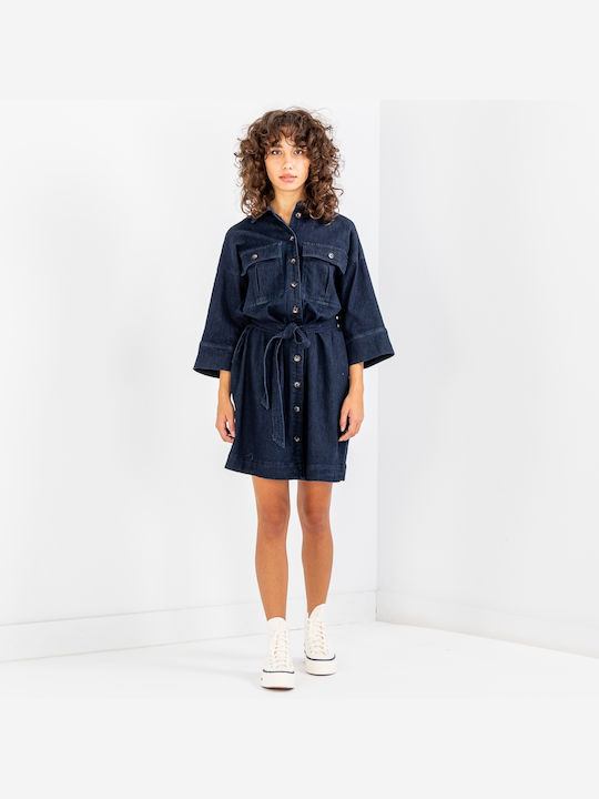 Mini Rochie-Cămașă Denim Albastră