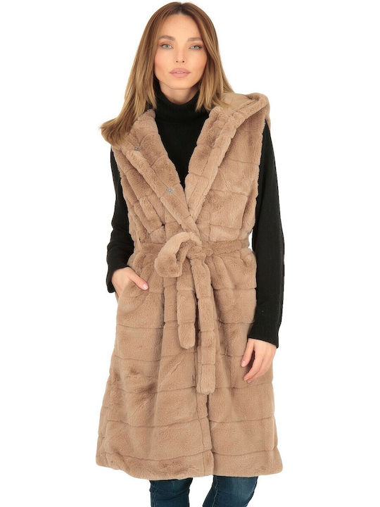 Silia D Women's Sleeveless Long Fur Color: Powder