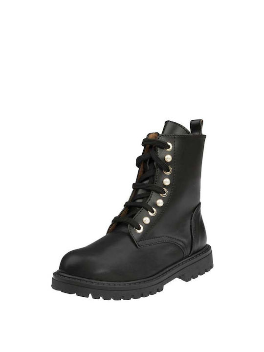 Scarpy Kids PU Leather Military Boots with Zipper Black