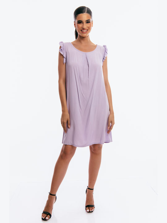 Boutique Mini Dress with Ruffle Lilac