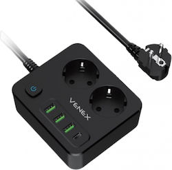 Venex Power Strip 4 Sockets with 2m Cable