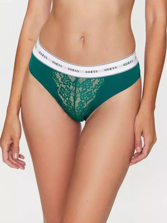 Guess Belle Γυναικείο String με Δαντέλα Πράσινο