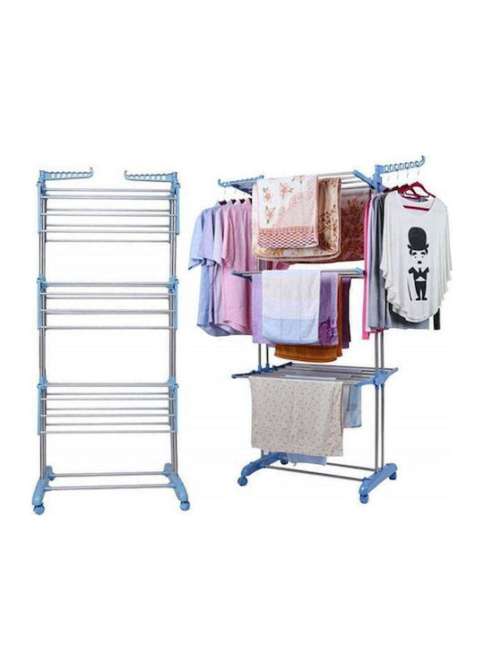 Floor Clothes Drying Rack for Balcony Stainless Steel with Wheels 126x64cm