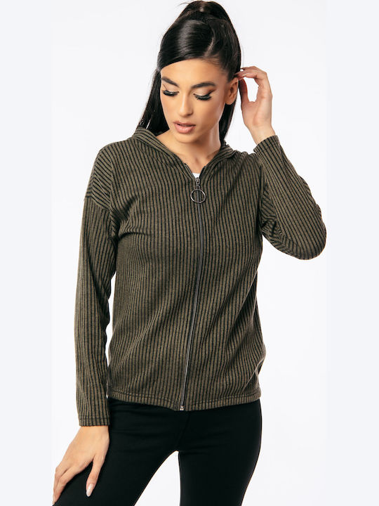 Women's Cardigan with Zipper Brown