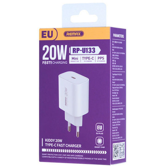 Remax Charger Without Cable 20W Power Delivery Whites (RP-U133)