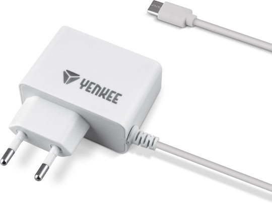 Yenkee Φορτιστής και Καλώδιο micro USB 10W Λευκός (YAC2017WH)