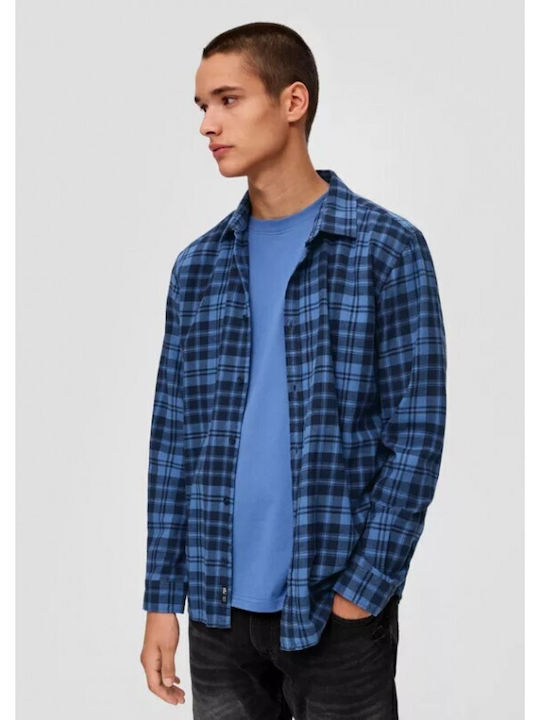 S.Oliver Men's Shirt Long Sleeve Checked Blue