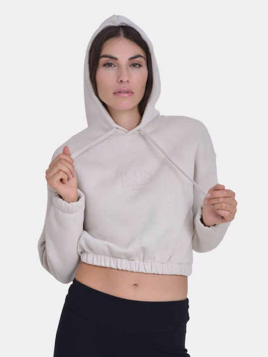 Target Cropped Γυναικείο Φούτερ με Κουκούλα Μπεζ