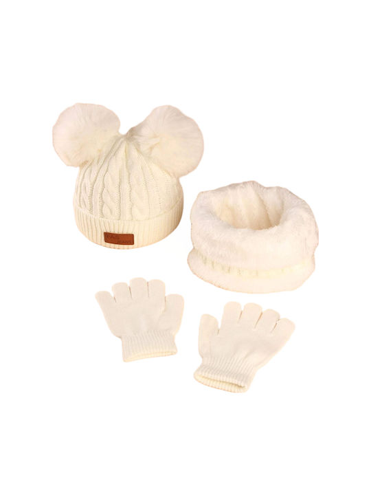 TakTakBaby Kids Beanie Set with Scarf & Gloves Knitted White