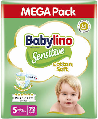 Babylino Tape Diapers Sensitive Cotton Soft Sensitive No. 5 for 11-16 kgkg 72pcs