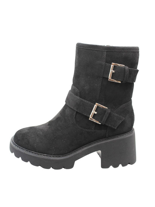 Plato Wildleder Damen Knöchelstiefel Schwarz