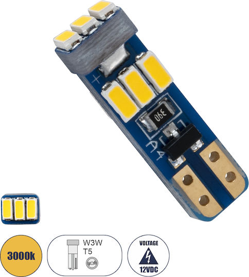 GloboStar Λάμπα Αυτοκινήτου T5 LED 3000K Θερμό Λευκό 12V 0.25W 1τμχ