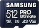 Samsung PRO Ultimate microSDXC 512GB Class 10 U3 V30 A2 UHS-I με αντάπτορα