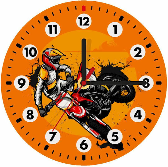 Koupakoupa Motocross Wanduhr Hölzernes Orange Ø19cm