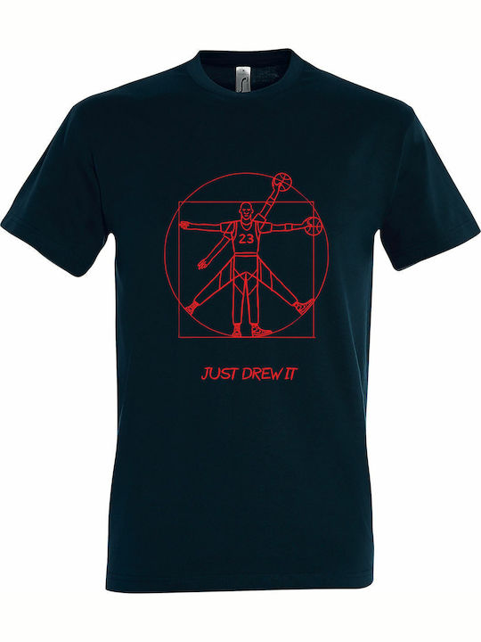 Just Drew it, Jordan T-shirt Navy Μπλε Βαμβακερό