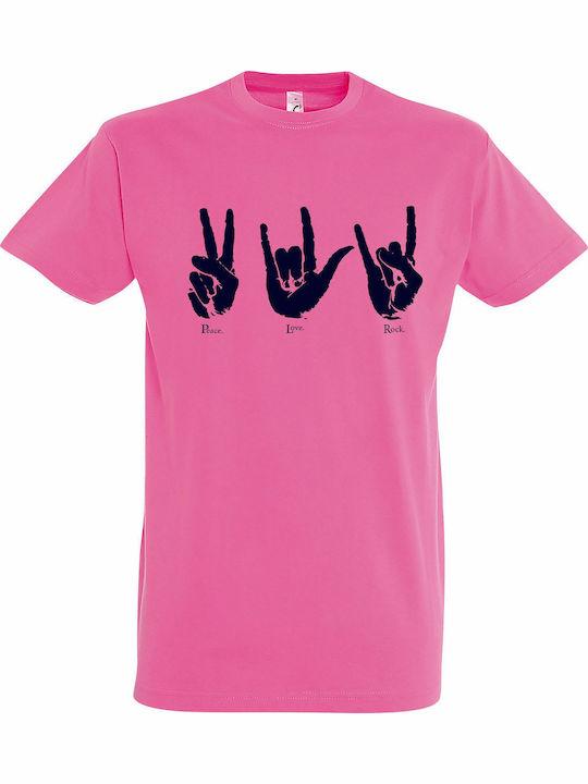 kirikoko "Peace Love Rock" T-shirt Ροζ Βαμβακερό