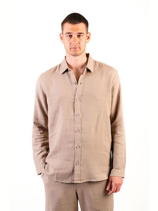 Rose & Cigar Men's Shirt Long Sleeve Linen Beige