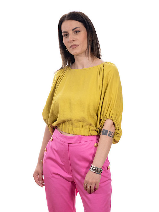 Avant Garde Women's Summer Blouse Short Sleeve Yellow