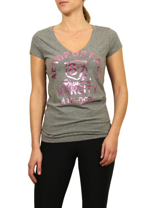 Aeropostale Γυναικείο T-shirt με V Λαιμόκοψη Γκρι