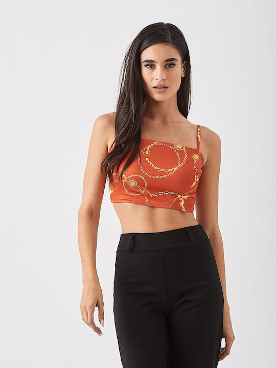 Lipsy London Дамско Crop Top Сатенено с Презрамки & Цип Оранжев