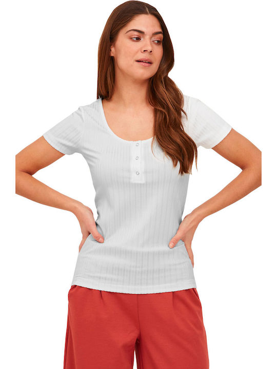 ICHI 'roohi' Women's Summer Blouse Short Sleeve White