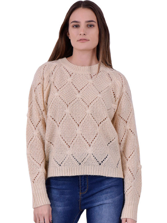ICHI 'odessa' Women's Long Sleeve Sweater Beige