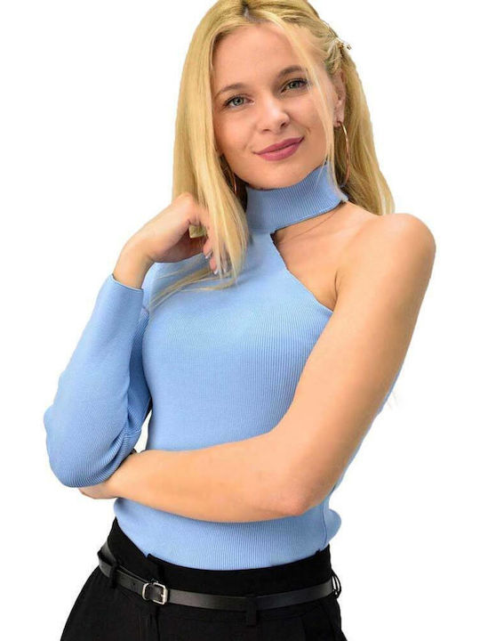 First Woman Women's Blouse with One Shoulder Light Blue