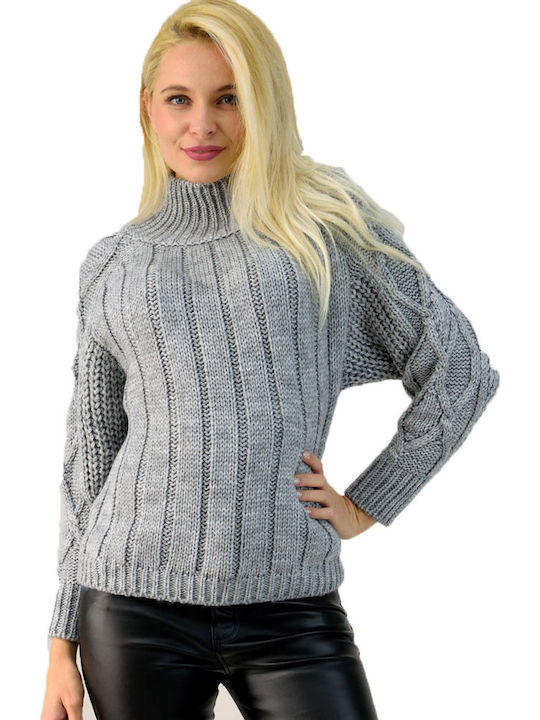 Potre Women's Long Sleeve Sweater Cotton Turtleneck Gray